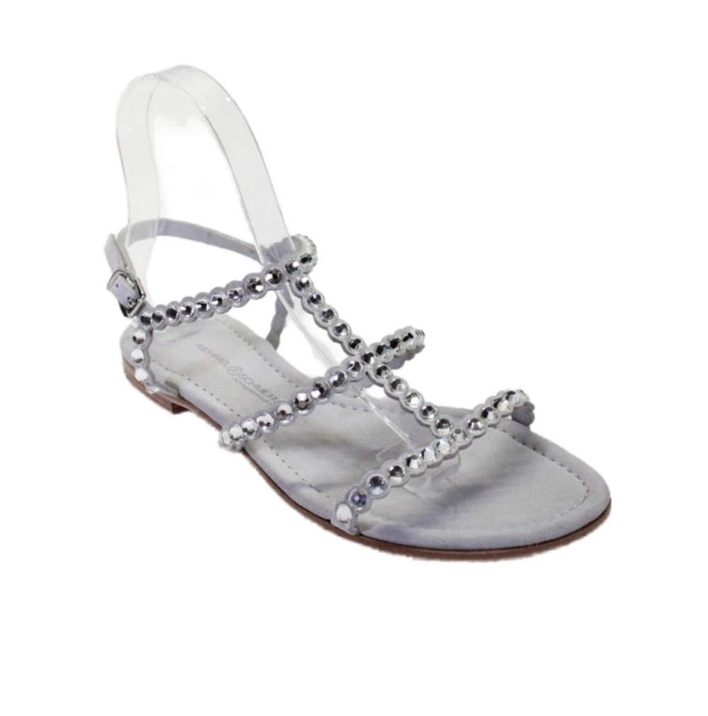 NIB Kennel & Schmenger Gray Rhinestone Suede Women's Sandals SZ 7